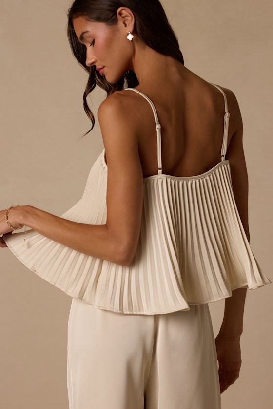 Caspian Cream Satin Pleated Cami Top