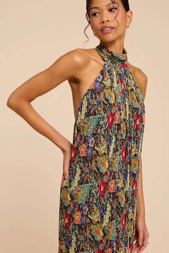 Marta Multi Floral Pleated Backless Maxi Dress