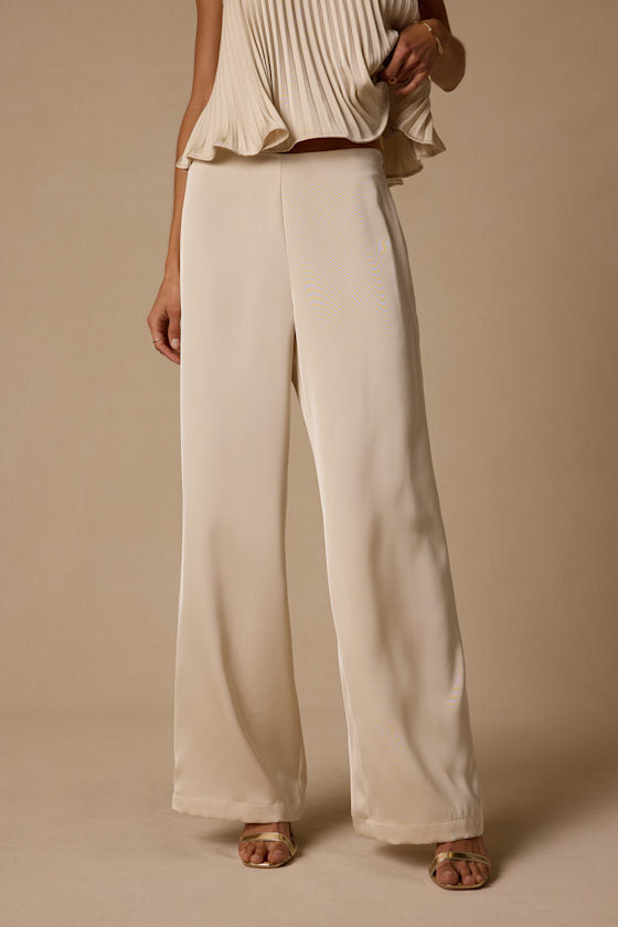 Caspian Cream Satin Wide-Leg Pants