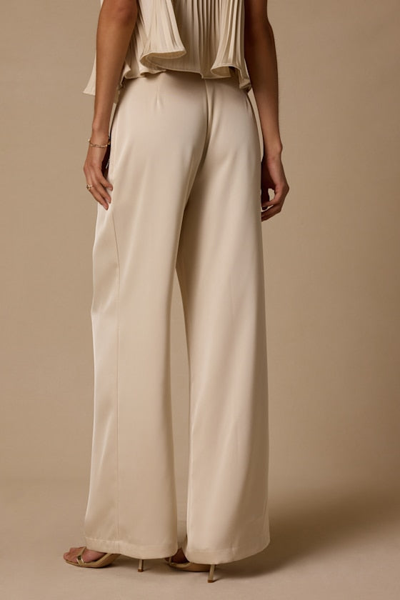 Caspian Cream Satin Wide-Leg Pants