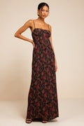Avi Black Floral Print Pleated Sleeveless Maxi Dress