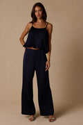 Caspian Navy Satin Wide-Leg Pants