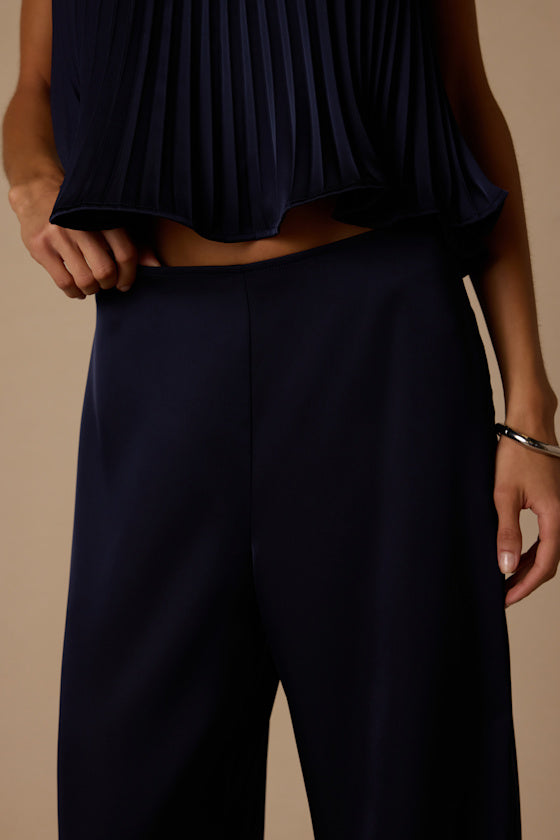 Caspian Navy Satin Wide-Leg Pants