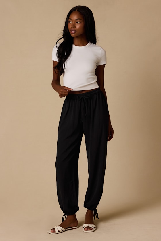 Tyra Black Drawstring Jogger Pants