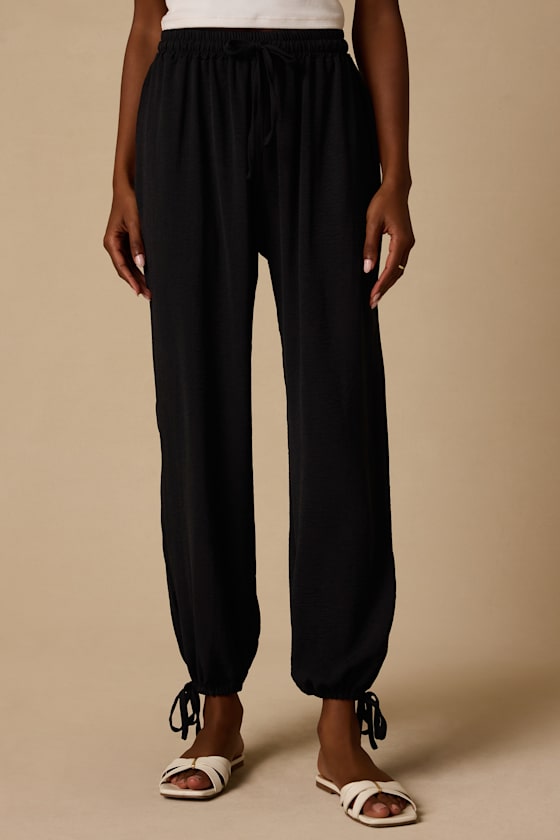 Tyra Black Drawstring Jogger Pants