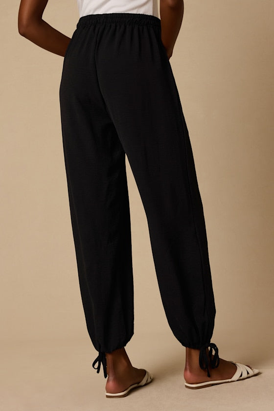 Tyra Black Drawstring Jogger Pants
