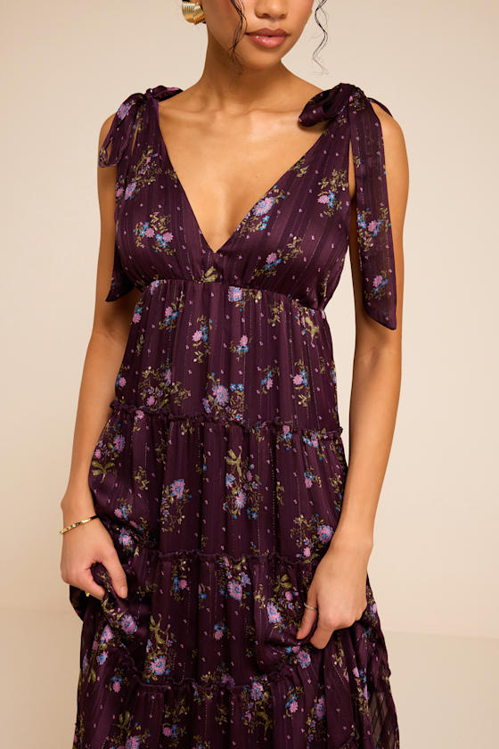 Daylin Plum Floral Tie-Strap Midi Dress