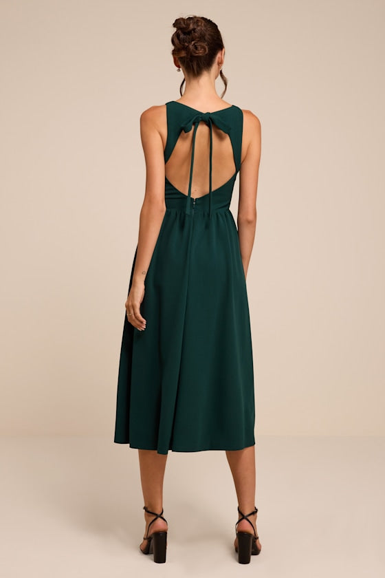 Kenly Emerald Boat Neck Cutout Midi Dress