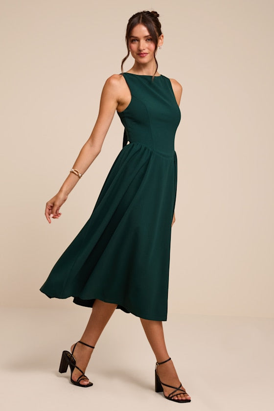 Kenly Emerald Boat Neck Cutout Midi Dress