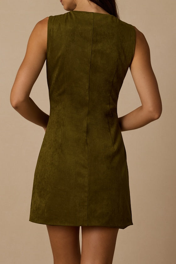 Danny Olive Suede Button-Front Mini Dress