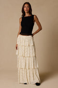 Deedee Ivory Polka Dot Tiered Maxi Skirt