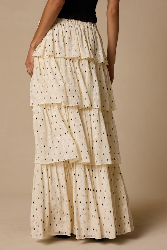 Deedee Ivory Polka Dot Tiered Maxi Skirt