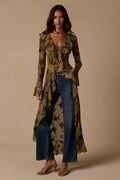 Winifred Olive Sheer Mesh Jacquard Lace-Up Duster Top