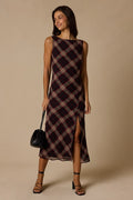 Violetta Black Multi Plaid Backless Midi Dress
