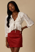 Lorena Red Suede High-Rise Mini Skirt