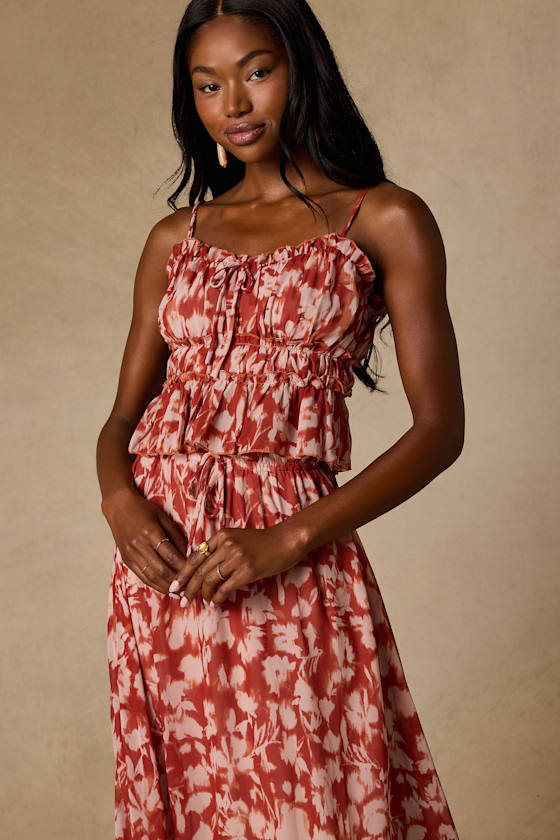 Aleni Rust Floral Print Cami Top