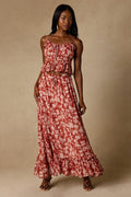 Aleni Rust Floral Print Maxi Skirt