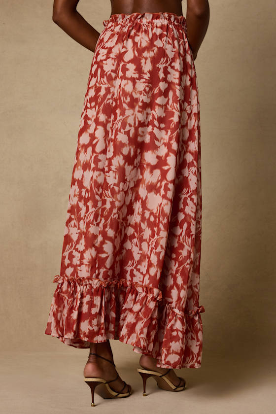 Aleni Rust Floral Print Maxi Skirt