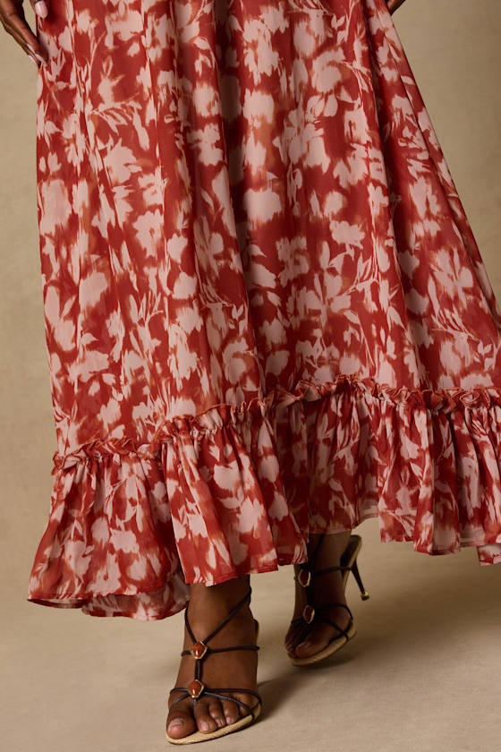 Aleni Rust Floral Print Maxi Skirt
