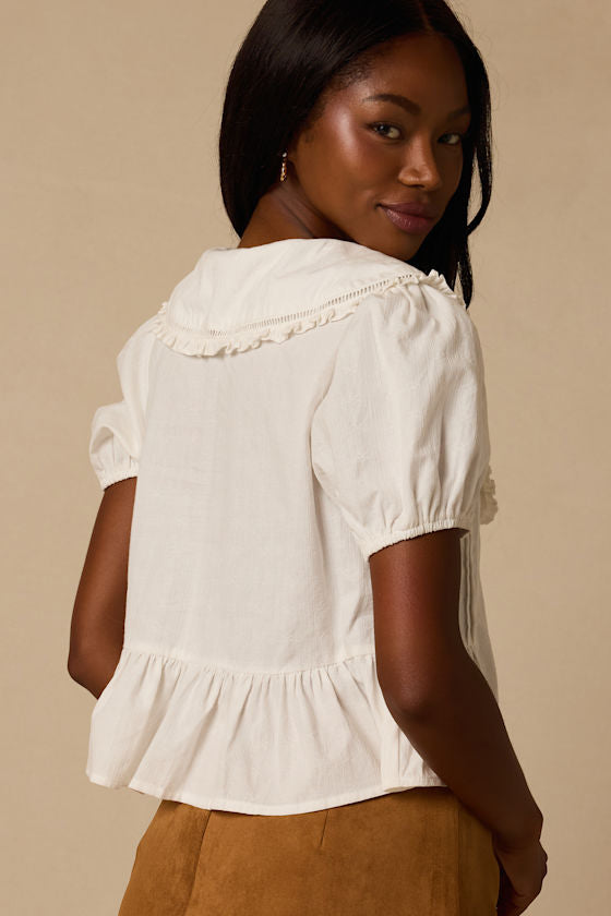 Jae White Cotton Peter Pan Collar Top