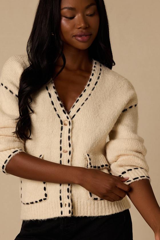 Landa Cream Button-Front Cardigan