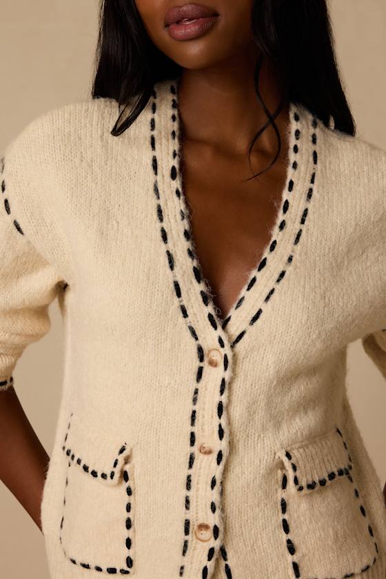 Landa Cream Button-Front Cardigan