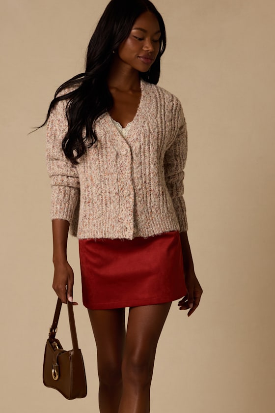 Amori Taupe Marled Cable Knit Cardigan