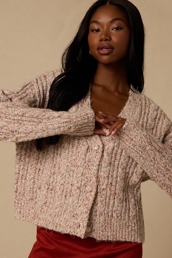 Amori Taupe Marled Cable Knit Cardigan