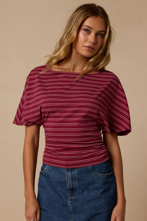 Austin Berry Red Striped Dolman Sleeve Top
