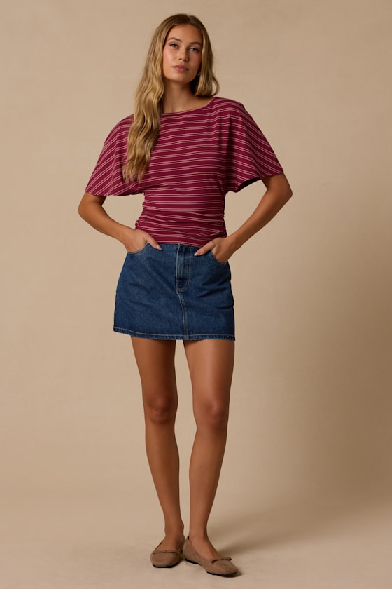Austin Berry Red Striped Dolman Sleeve Top