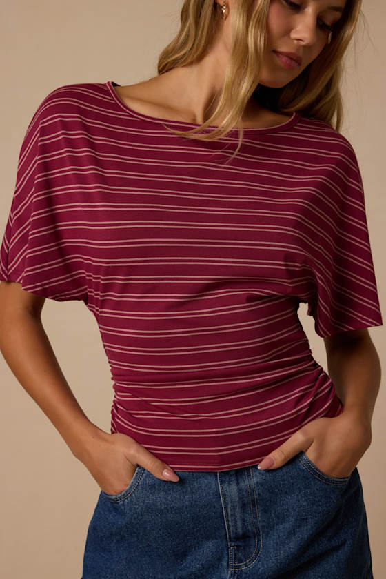Austin Berry Red Striped Dolman Sleeve Top