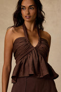 Kadri Brown Peplum Halter Top