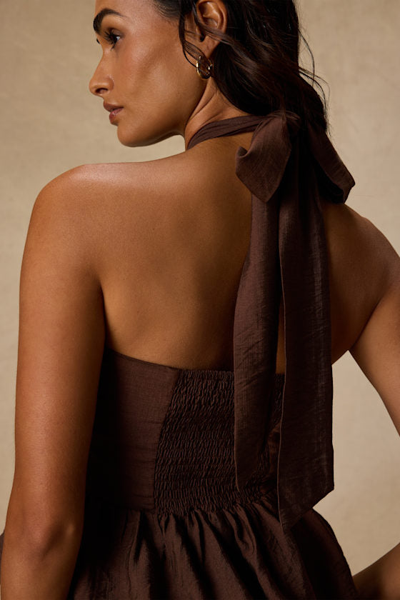 Kadri Brown Peplum Halter Top