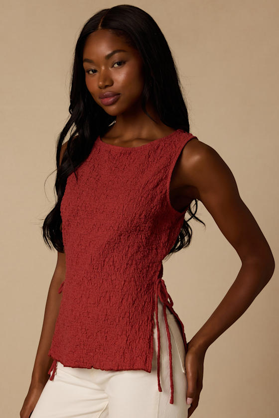 Bizzy Rust Textured Side-Tie Tank Top