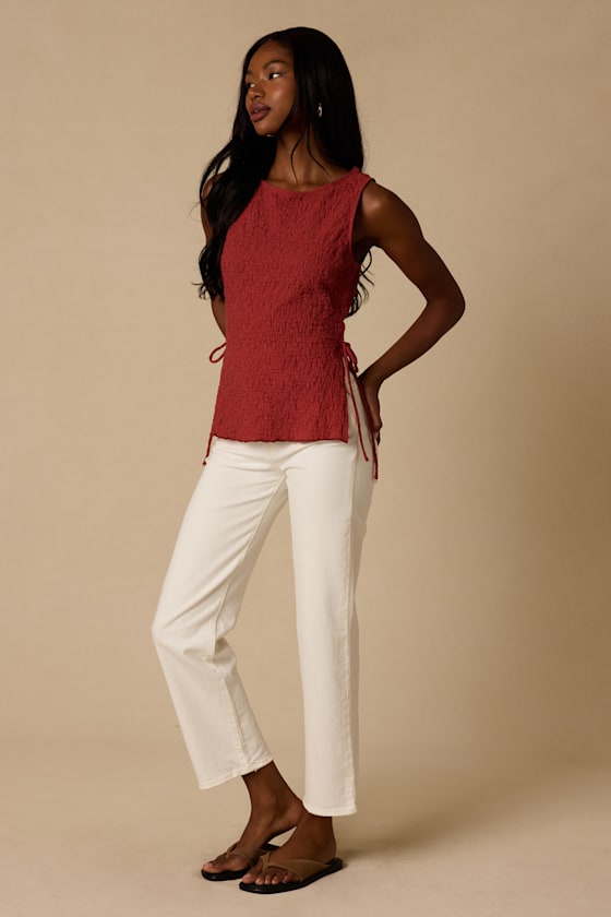 Bizzy Rust Textured Side-Tie Tank Top