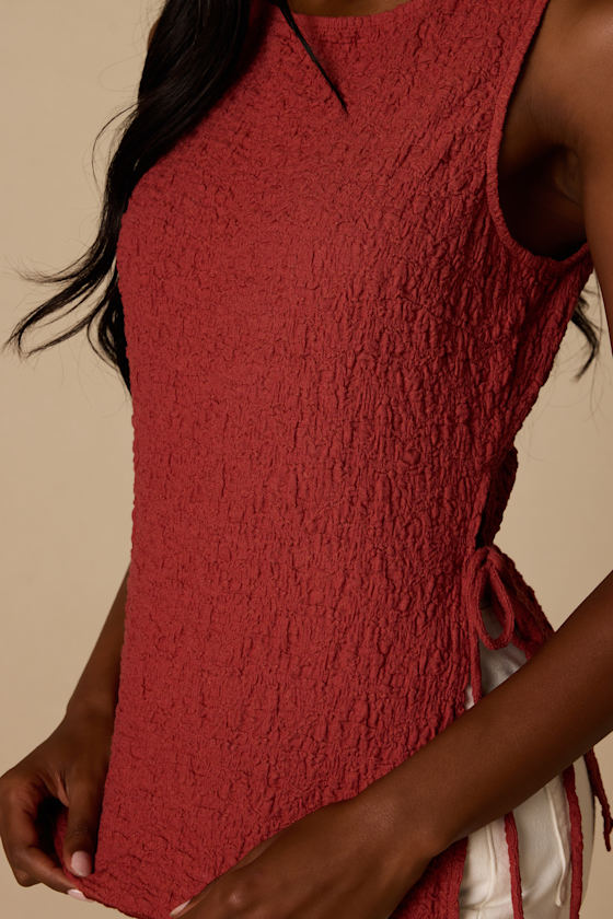 Bizzy Rust Textured Side-Tie Tank Top