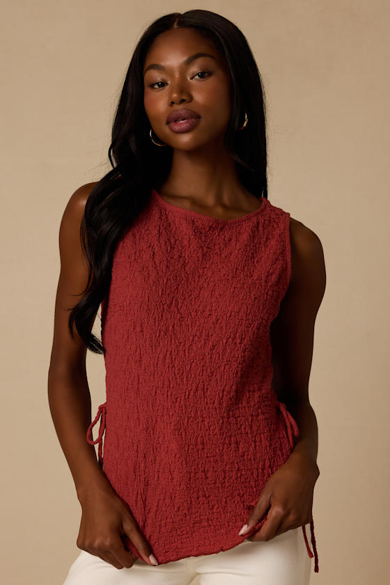 Bizzy Rust Textured Side-Tie Tank Top