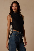 Kye Black Crochet Lace Asymmetrical Tank Top