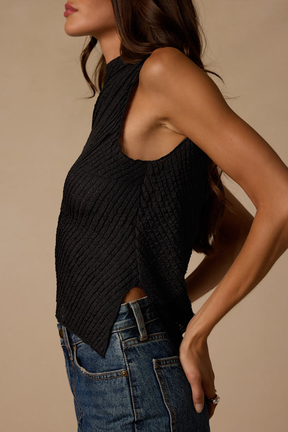 Kye Black Crochet Lace Asymmetrical Tank Top