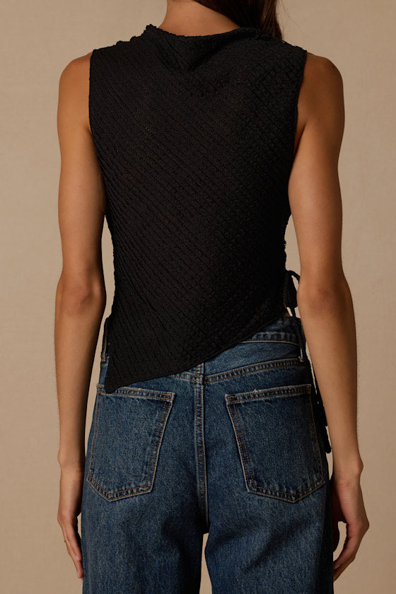 Kye Black Crochet Lace Asymmetrical Tank Top