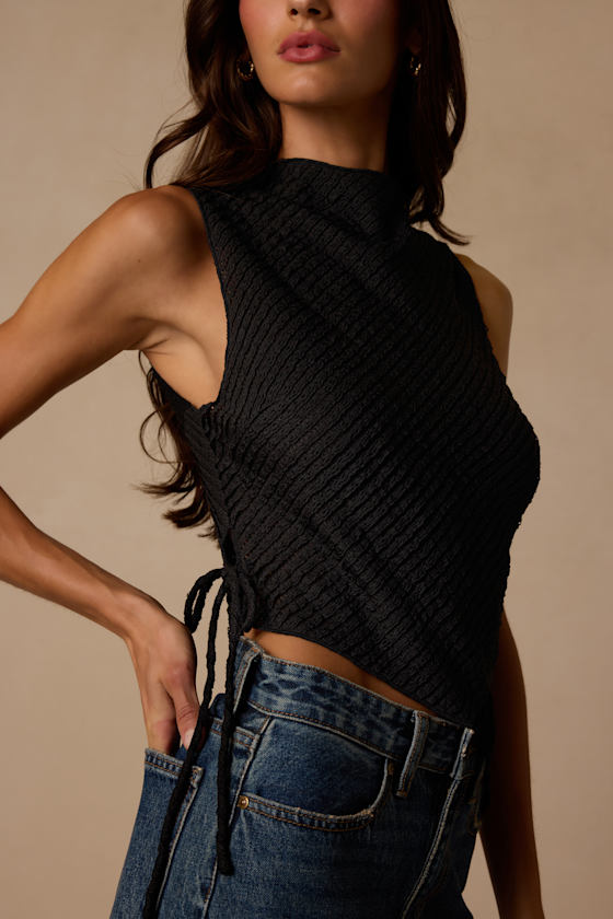 Kye Black Crochet Lace Asymmetrical Tank Top