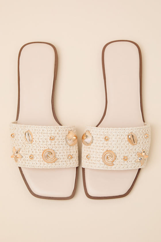Layan Beige Seashell Slide Sandals