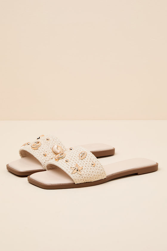 Layan Beige Seashell Slide Sandals
