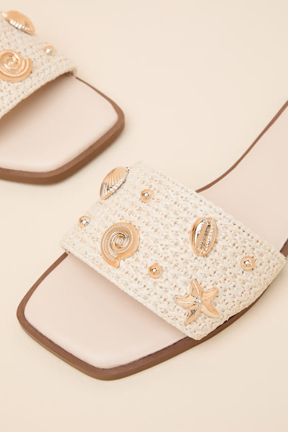 Layan Beige Seashell Slide Sandals