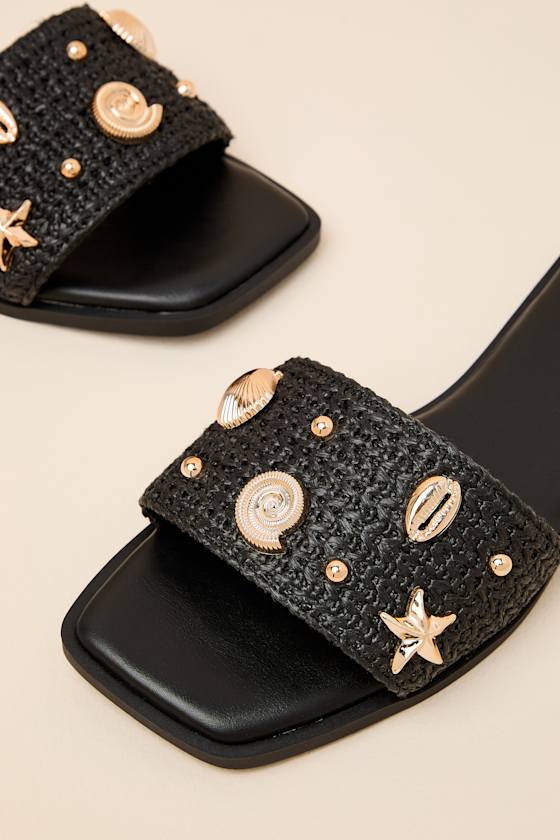 Layan Black Seashell Slide Sandals