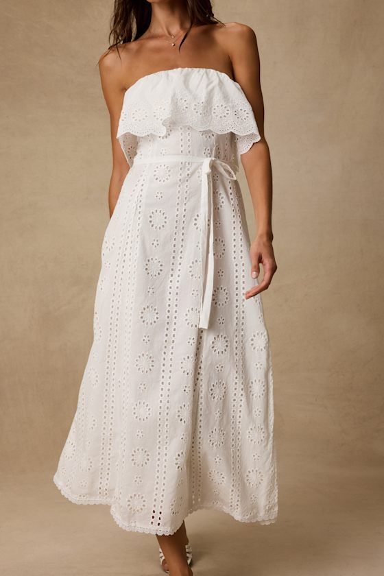 Jessamine Ivory Eyelet Embroidered Strapless Midi Dress