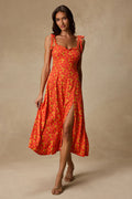 Dara Orange Multi Floral Tie-Strap Midi Dress