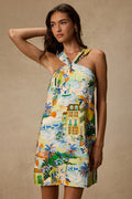 Brya Multi Vacation Print Halter Mini Dress