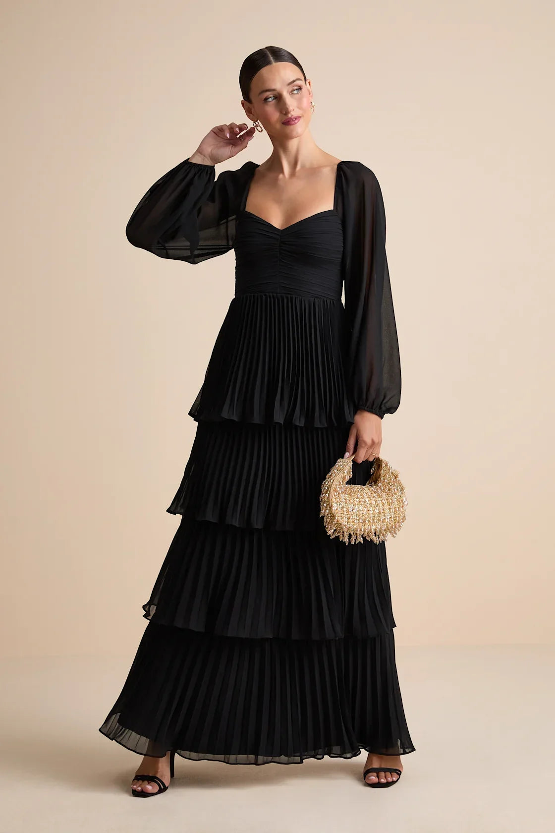 Impactful Elegance Purple Tiered Balloon Sleeve Maxi Dress