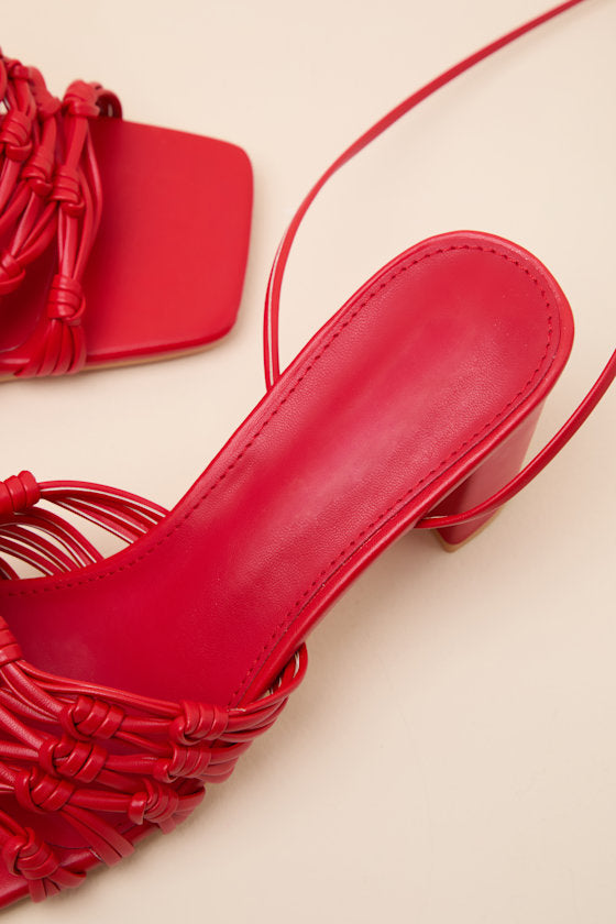 Eda Red Knotted Lace-Up High Heel Sandals
